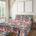 thumbnail image 1 of Ambesonne Floral Design Fitted & Flat Sheet with Shams 4 Pcs Set, Leaves and Rose Print, Queen, Jade Green Pastel Pink, 1 of 1