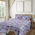 thumbnail image 1 of Floral Design Sheet Set, Romantic Colors Boho Composition of Jungle Blooms and Leaves, Fitted & Flat Sheet with Pillowcase Bedding Accent 4 Pcs Set, King, Pale Purple Pastel Purple, by Ambesonne, 1 of 5
