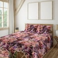 thumbnail image 1 of Floral Design Sheet Set, Romantic Wild Leaf Silhouettes on Soft Colors Jumble Backdrop, Fitted & Flat Sheet with Pillowcase Bedding Accent 4 Pcs Set, Full, Coral Dark Fuchsia Indigo, by Ambesonne, 1 of 1