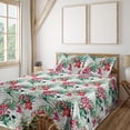 thumbnail image 1 of Ambesonne Floral Design Fitted & Flat Sheet with Shams 4 Pcs Set, Watercolor Skull Art, Queen, Dark Coral Jade Green, 1 of 5
