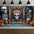 thumbnail image 1 of Floral Design Skull Banner Decorative Day of the Dead Celebration for Holiday Event Indoor Decoration Party Background, 1 of 9