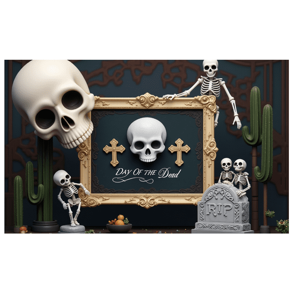Floral Design Skull Banner Decorative Day of the Dead Celebration for Holiday Event Indoor Decoration Party Background