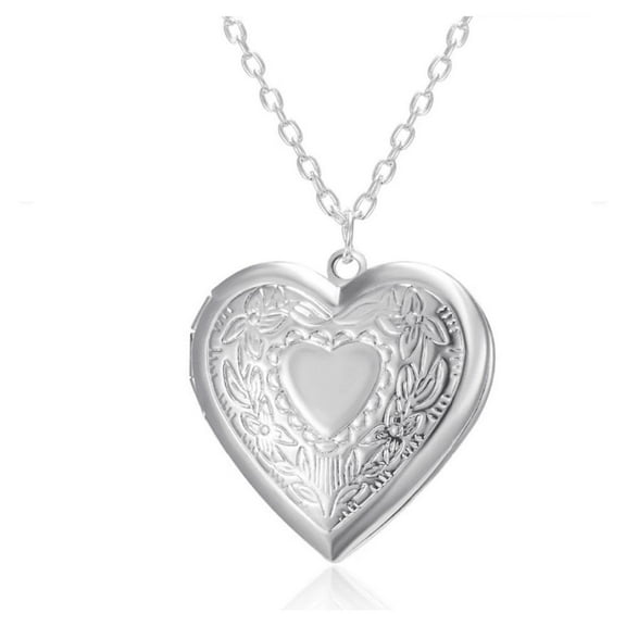 Floral Design Stamped Silver Heart Locket Necklace for Woman Love Special Occasion Birthday Holiday Mother's Day Anniversary