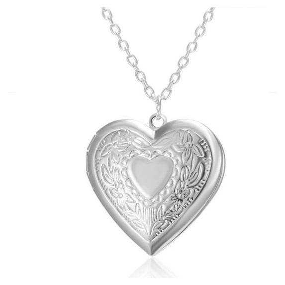 Floral Design Stamped Silver Heart Locket Necklace for Woman Love Special Occasion Birthday Holiday Mother's Day Anniversary