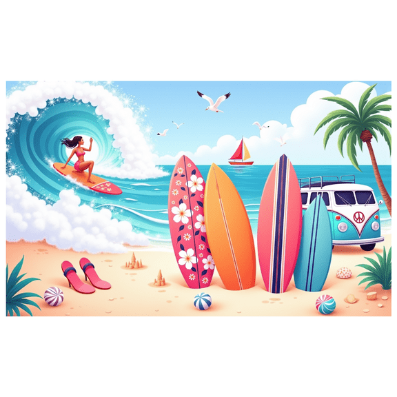 Floral Design Surfboard Beach Wave Banner Surfing Experience Summer Vacation for Beach Party Outdoor Fun Seaside Adventure