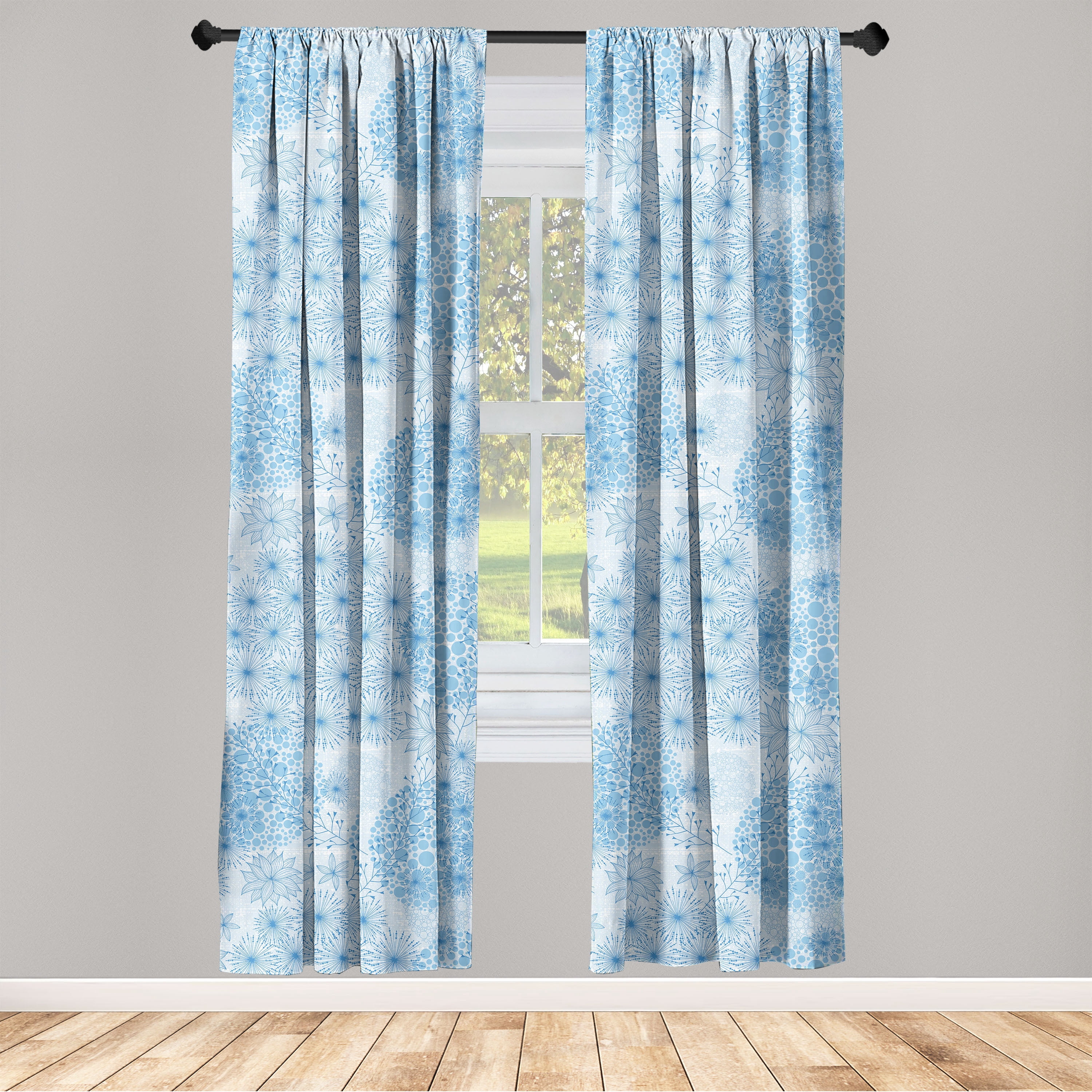 Floral Design Window Curtains, Asian Inspired Flowers Bloom in Soft Sky ...