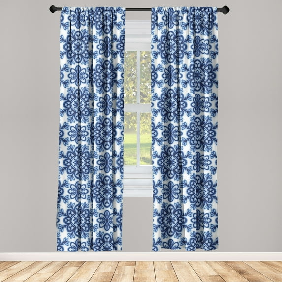 Floral Design Window Curtains, Christmas Colors Snowflake Look Flowers Boho Pattern Neutral Art, Lightweight Decor 2-Panel Set with Rod Pocket, Pair of - 28"x84", Dark Lavender Soft Blue, by Ambesonne