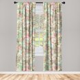 thumbnail image 1 of Floral Design Window Curtains, Colorful Design Jumble Flowers Vintage Motifs Paisley Look Print, Lightweight Decor 2-Panel Set with Rod Pocket, Pair of - 28"x95", Sea Green and Pale Pink, by Ambesonne, 1 of 3