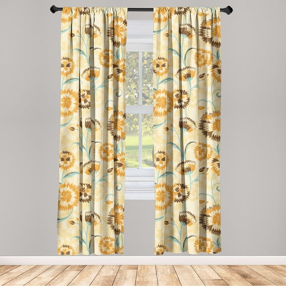 Floral Design Window Curtains, Geometric Design Summer Vibes Flowers with Simple Petals Romance Print, Lightweight Decor 2-Panel Set with Rod Pocket, Pair of - 28"x84", Marigold Seafoam, by Ambesonne