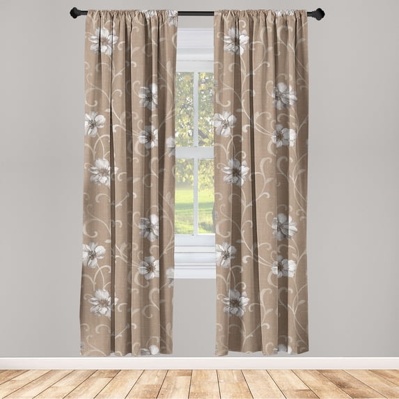 Floral Design Window Curtains, Modern Minimalist Springtime Garden Flowers Vintage Cottagecore Boho Art, Lightweight Decor 2-Panel Set with Rod Pocket, Pair of - 28"x63", Cocoa Pale Grey, by Ambesonne