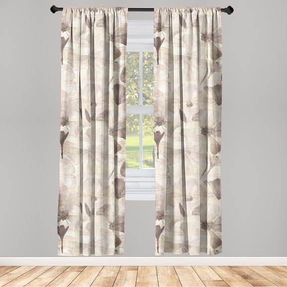 Floral Design Window Curtains, Neutral Boho Delicate Petals of Blooms with Grunge Waves Abstract Back, Lightweight Decor 2-Panel Set with Rod Pocket, Pair of - 28"x63", Taupe Warm Taupe, by Ambesonne