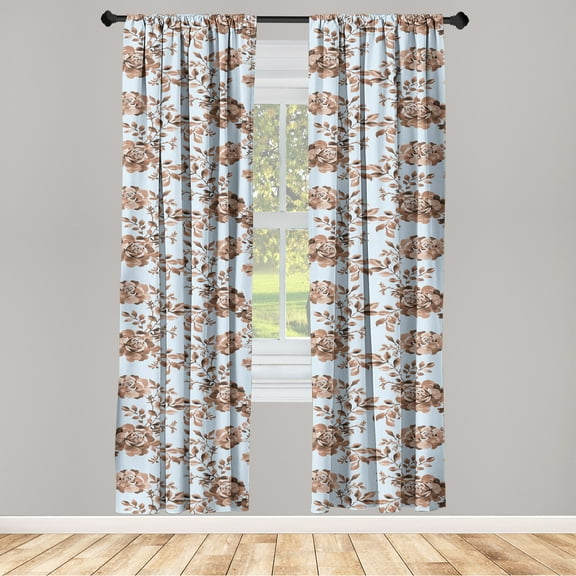 Floral Design Window Curtains, Neutral Colors Boho Flowers Vintage Pattern with Leaves Print, Lightweight Decor 2-Panel Set with Rod Pocket, Pair of - 28"x63", Lavender Blue Warm Taupe, by Ambesonne