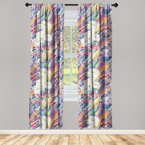 Floral Design Window Curtains, Psychedelic Vibes Colorful Design Flowers Rose Pattern Spring Theme Art, Lightweight Decor 2-Panel Set with Rod Pocket, Pair of - 28"x63", Ivory Multicolor, by Ambesonne
