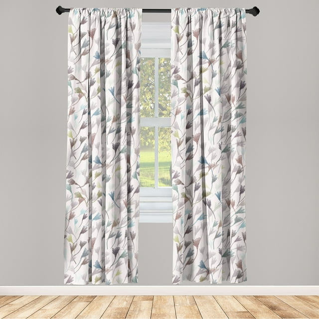 Floral Design Window Curtains, Simple Boho Pattern of Watercolor Style Wildflowers Garden Artwork, Lightweight Decor 2-Panel Set with Rod Pocket, Pair of - 28"x95", Eggshell Purple Grey, by Ambesonne