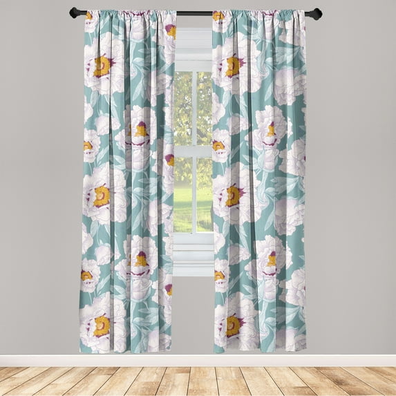 Floral Design Window Curtains, Spring Garden Scene Romantic Tropical Flowers Vintage Sketch Art, Lightweight Decor 2-Panel Set with Rod Pocket, Pair of - 28"x63", Cadet Blue Pale Mauve, by Ambesonne