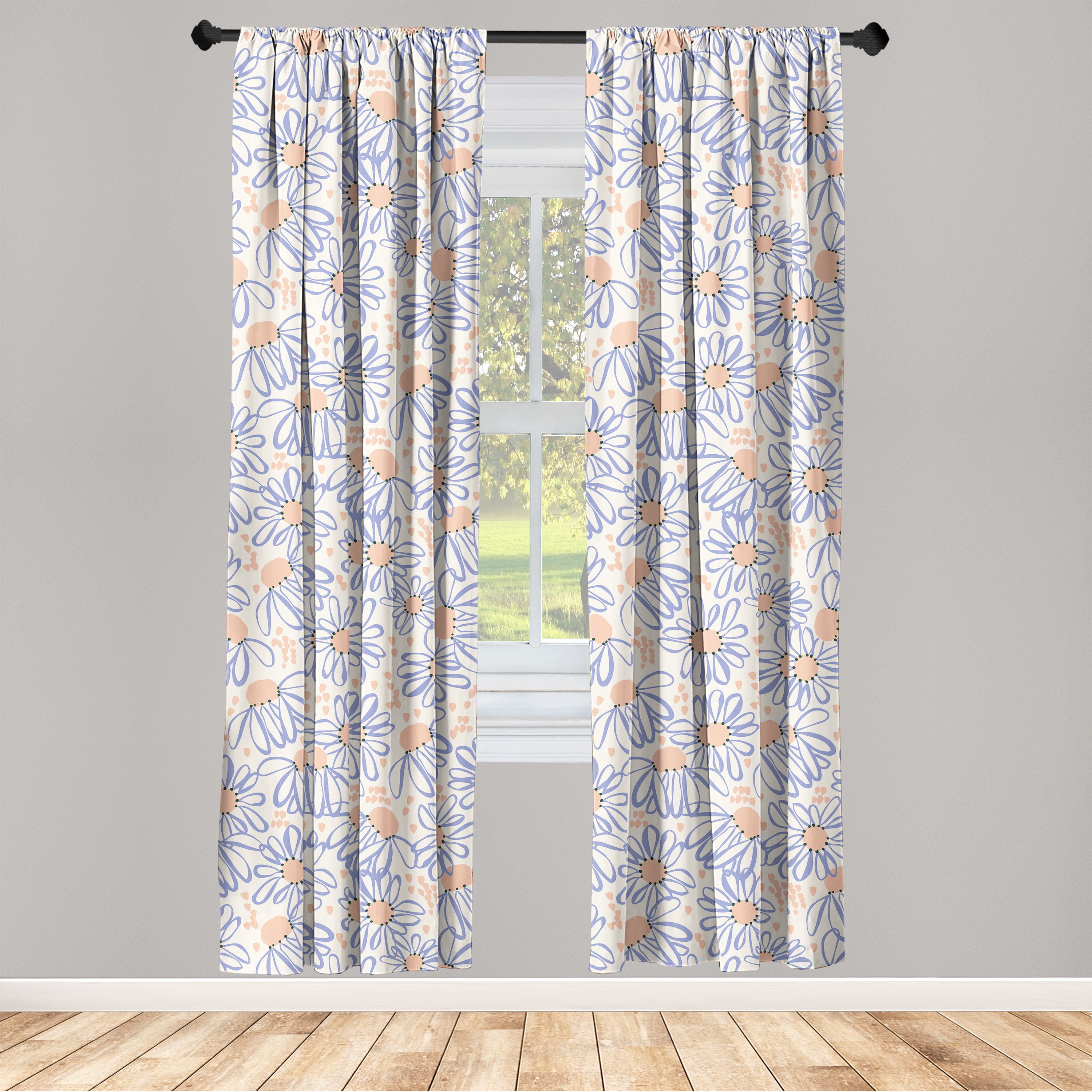 Floral Design Window Curtains, Spring Vibes Line Style Illustrated ...