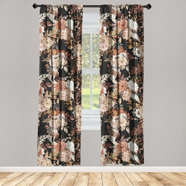 Floral Design Window Curtains, Springtime Garden Scene Inspirations Flowers with Leaves Romantic, Lightweight Decor 2-Panel Set with Rod Pocket, Pair of - 28"x63", Coral Blush Paprika, by Ambesonne