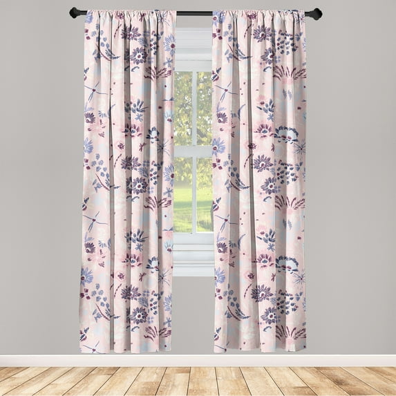 Floral Design Window Curtains, Springtime Themed Simple Sketch Flowers Boho Dreamy Nature Print, Lightweight Decor 2-Panel Set with Rod Pocket, Pair of - 28"x84", Rose Lavender Maroon, by Ambesonne