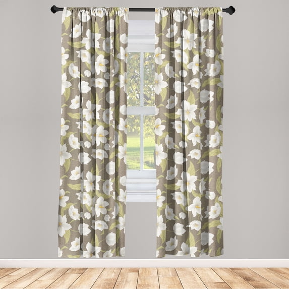 Floral Design Window Curtains, Tropical Vibes Blooming Hibiscus Pattern with Leaves Greenery Print, Lightweight Decor 2-Panel Set with Rod Pocket, Pair of - 28"x95", Apple Green Eggshell, by Ambesonne