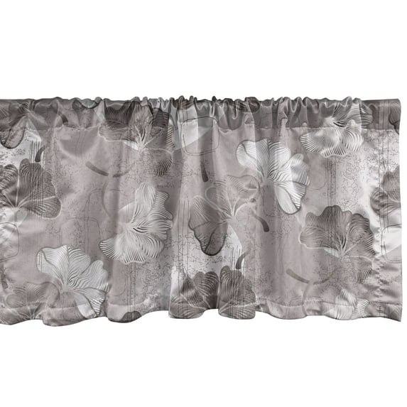 Floral Design Window Valance, Abstract Boho Inspirations Neutral Flowers Silhouettes on Grunge Back, Curtain Valance for Kitchen Bedroom with Rod Pocket, 54" X 18", Dimgray Pale Grey, by Ambesonne