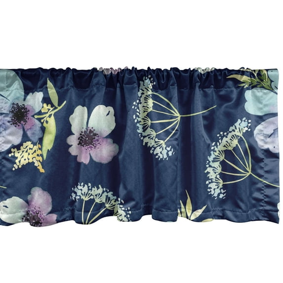 Floral Design Window Valance, Romantic Vibes Hibiscus Pattern with Reduncles of Spring Print, Curtain Valance for Kitchen Bedroom with Rod Pocket, 54" X 18", Lavender Blue Apple Green, by Ambesonne