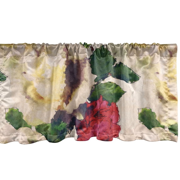 Floral Design Window Valance, Vintage Feels Watercolor Rose Flowers Pattern Romantic Print, Curtain Valance for Kitchen Bedroom with Rod Pocket, 54" X 18", Dark Coral and Forest Green, by Ambesonne