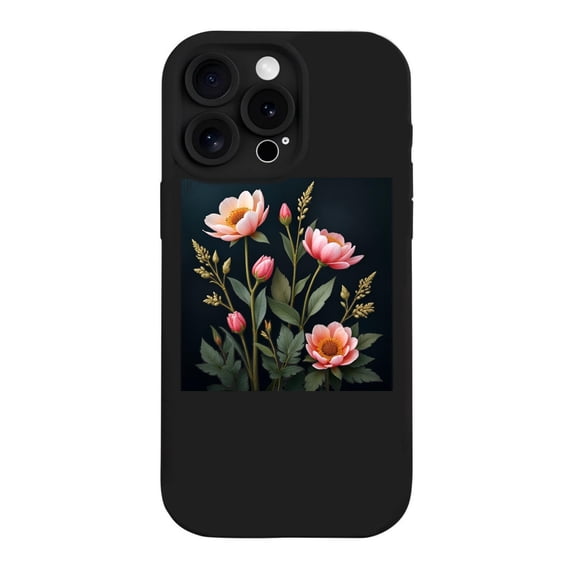 Floral Design iPhone 15 Pro Case - Lightweight Yellowing Resistant with Pink & Yellow Flowers on Dark Background Perfect Fit for iPhone 15 Pro