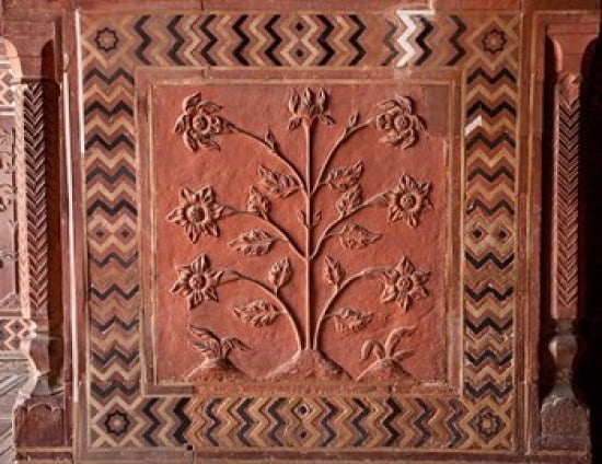 Floral Design in Red SandstoneTaj Mahal Mosque India Canvas Art - Charles O Cecil DanitaDelimont (25 x 33)