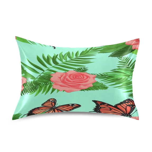 Floral Design with Butterflies Satin Pillowcase 20''x26'' Double-Sided Print Soft Wrinkle Resistant