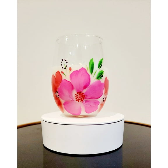 Kindly Krafted Design Hand-painted Scented Soy Candle, Sweet Watermelon in 15oz. Glass & 12oz. Soy Scented Wax, 40 Hours of Burn.