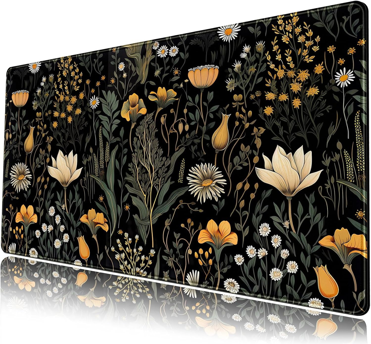 Floral Desk Mat Black Vintage Aesthetic Desk Pad Large Gaming Flower