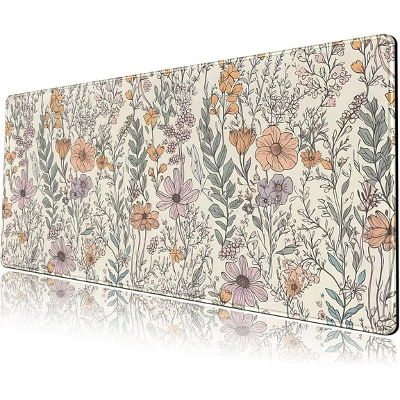Floral Desk Mat Cute Wildflowers Large Mouse Pad Extended Plant Gaming Mousepad XL Keyboard Mouse Mat Nature Botanical Aesthetic Desk Pad 31.5"x11.8" for Work Office Decor Gifts