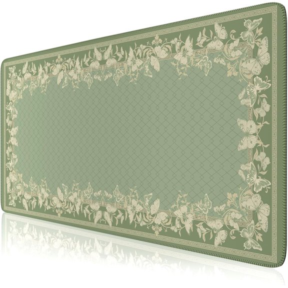 Floral Desk Mat, Green Desk Mat for Keyboard and Mouse, XL Mouse Pad with Non-Slip Rubber Base, Waterproof Computer Mats for Desktop, Large Mouse Pad for Gaming, Women Office (Dark Green)