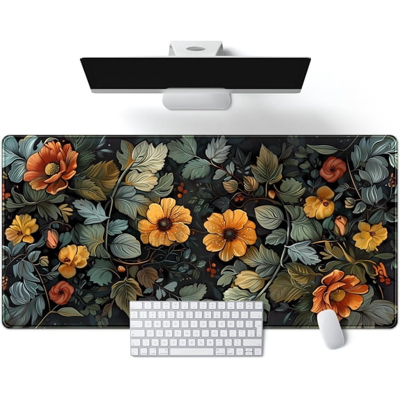 Floral Desk Mat Old World Style Cottagecore Flowers Extended Mouse Pad Large Botanical Gaming Mousepad XXL Cute Aesthetic Computer Keyboard Mouse Mat 31.5''X15.7'' Desk Pad Office Decor