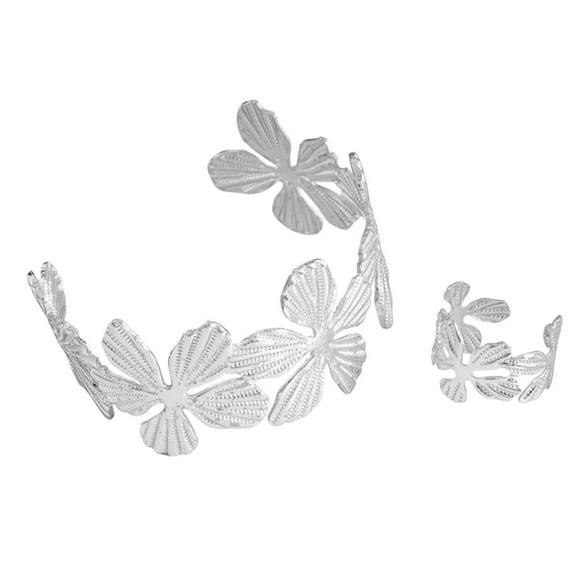 Floral Detailing Metal Bracelet Rings 2Pcs Adjustable Jewelry