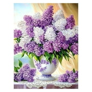 Floral Diamond Art Painting Kit, Purple and White Flowers, Unframed, project-focused format, coordinated craft details