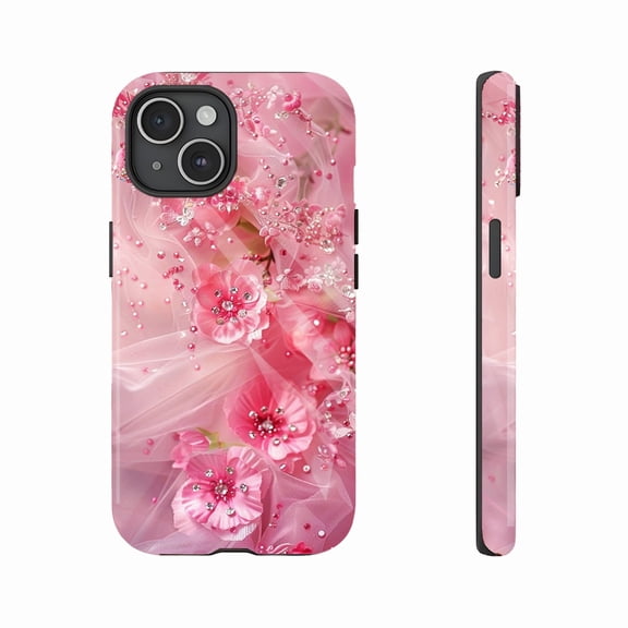 Floral Diamond Embellished Elegant iPhone Case for Women with Bling Beads & Soft TPU - Compatible with iPhone 11/12/13/14/15/16 (Pro Max/Plus)