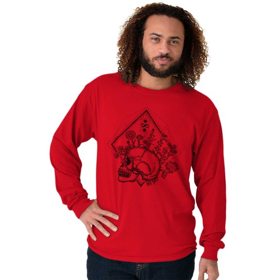 Floral Diamond Skull Symbol Spiritual Long Sleeve TShirt Men Women Brisco Brands L