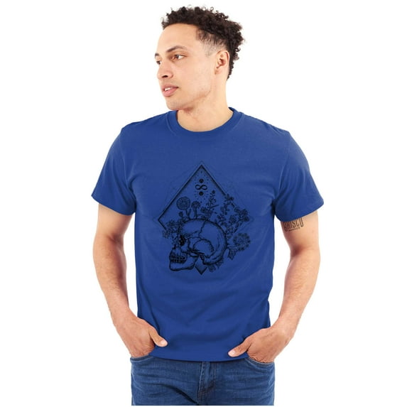 Floral Diamond Skull Symbol Spiritual Men's Graphic T Shirt Tees Brisco Brands L