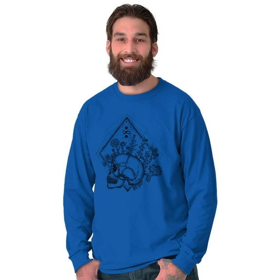 Floral Diamond Skull Symbol Spiritual Plus Size Long Sleeve Graphic Tee Shirt Brisco Brands 2X