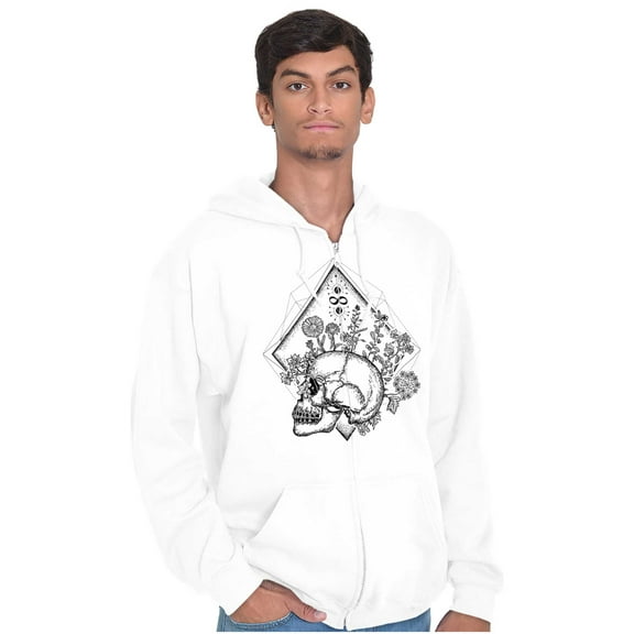 Floral Diamond Skull Symbol Spiritual Unisex Fleece Graphic Zip Up Hoodie Brisco Brands 4X