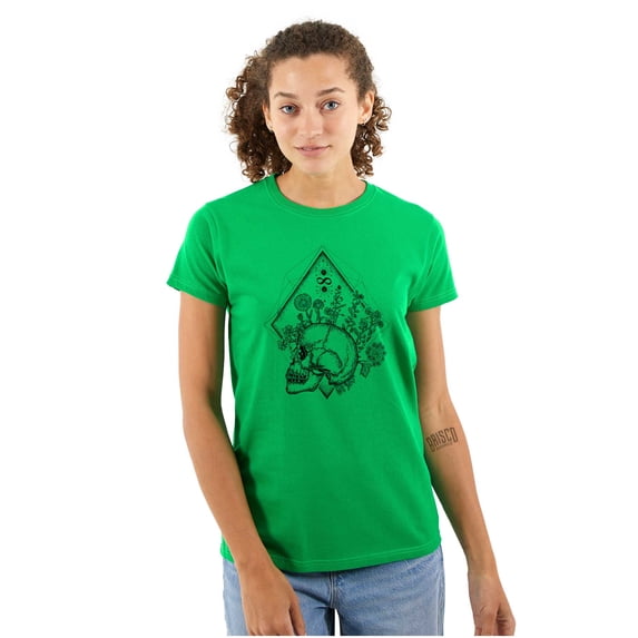Floral Diamond Skull Symbol Spiritual Womens Fitted Plus Size Graphic Tee Brisco Brands 3X