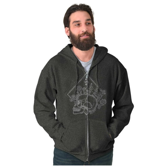 Floral Diamond Skull Symbol Spiritual Zip Up Hoodie Men's Women's Brisco Brands M