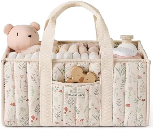 Floral Diaper Caddy Organizer, Stylish Nursery Storage Basket, Gift for Baby Shower, Newborn Essentials, Floral Beige