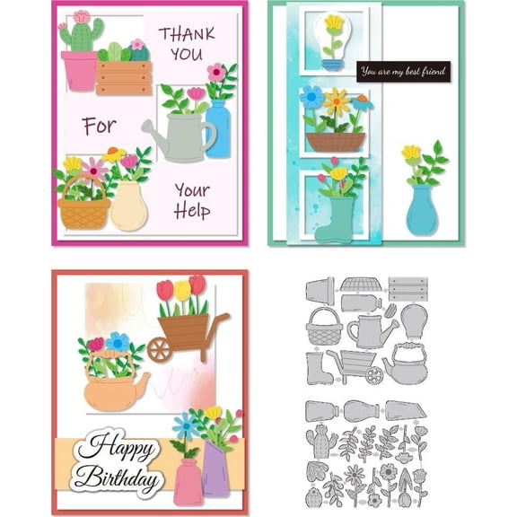 Floral Die Cuts Flowerpot Metal Cutting Dies Card Making Cutting Stencils Template for DIY Embossing Scrapbooking Craft Paper Photo Album Greeting Card Gift Festival Invitation Decorative