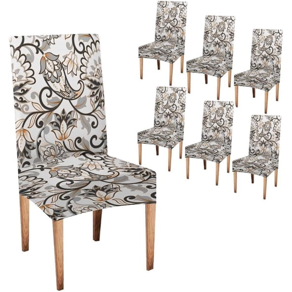 Floral Dining Chair Cover Paisley Pattern Indian Style Set of 6 Stretch Removable Washable Slipcovers for Dining Room Hotel Kitchen