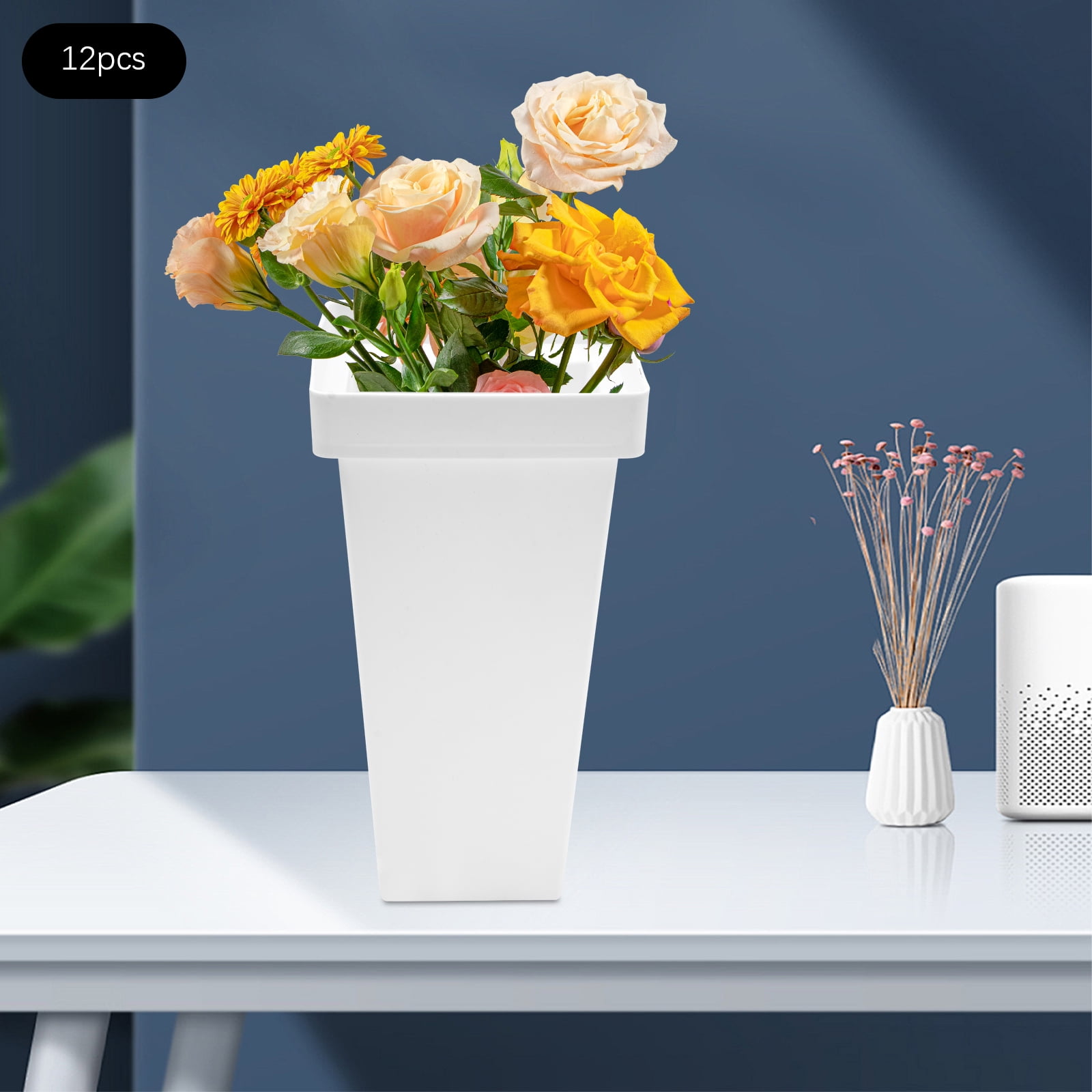 Stackable Floral Floral Display Elegance, 12-Pack White Plastic Flower Buckets, 13 ...