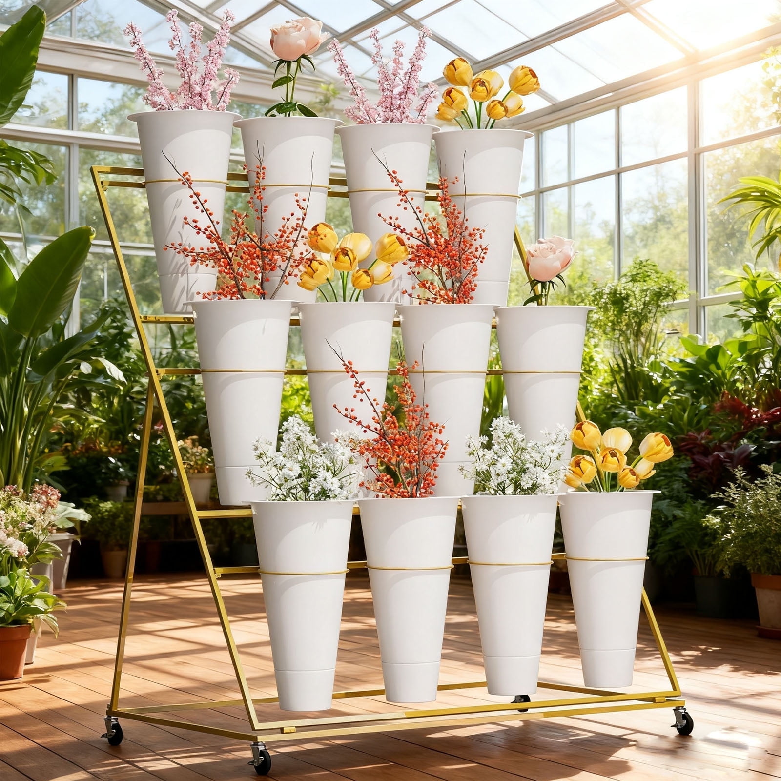 Floral Display Stand, Flower Display Stand with Wheels, Plant Bar with ...