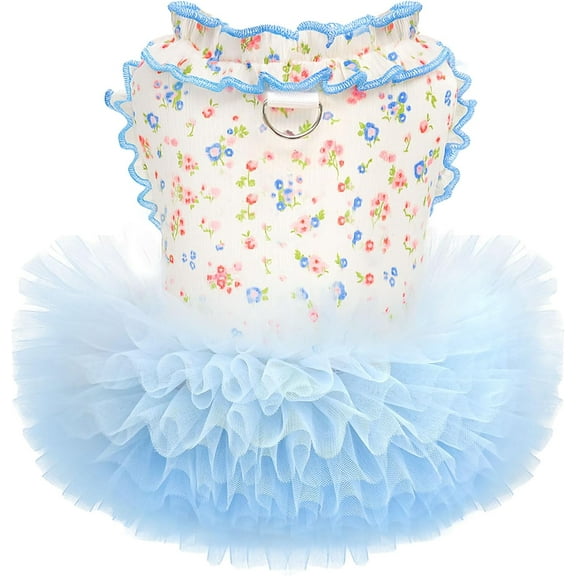 Floral Dog & Cat Dress with Tutu Skirt - Breathable Stretch Pet Clothes for Small Dogs Girl Cats & Puppies Birthday Party Outfit