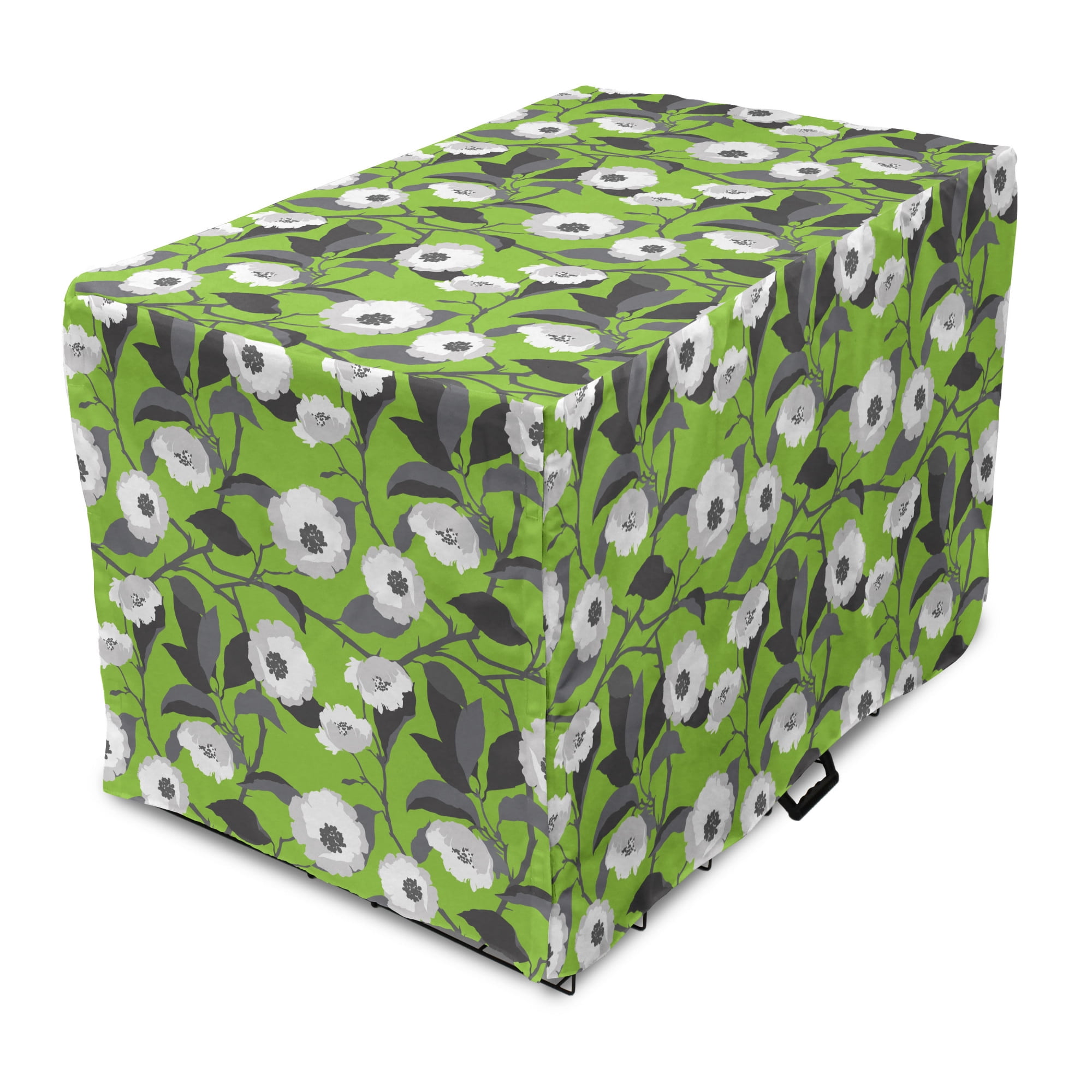 View of Floral Dog Crate Cover, Digitally Generated Flower Type with Big Leaves ...
